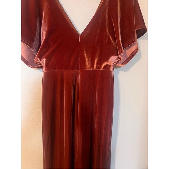 Revelry 4 Gwen Angel Sleeve Maxi Dress Terracotta Rust Crush Velvet - Picture 9 of 15